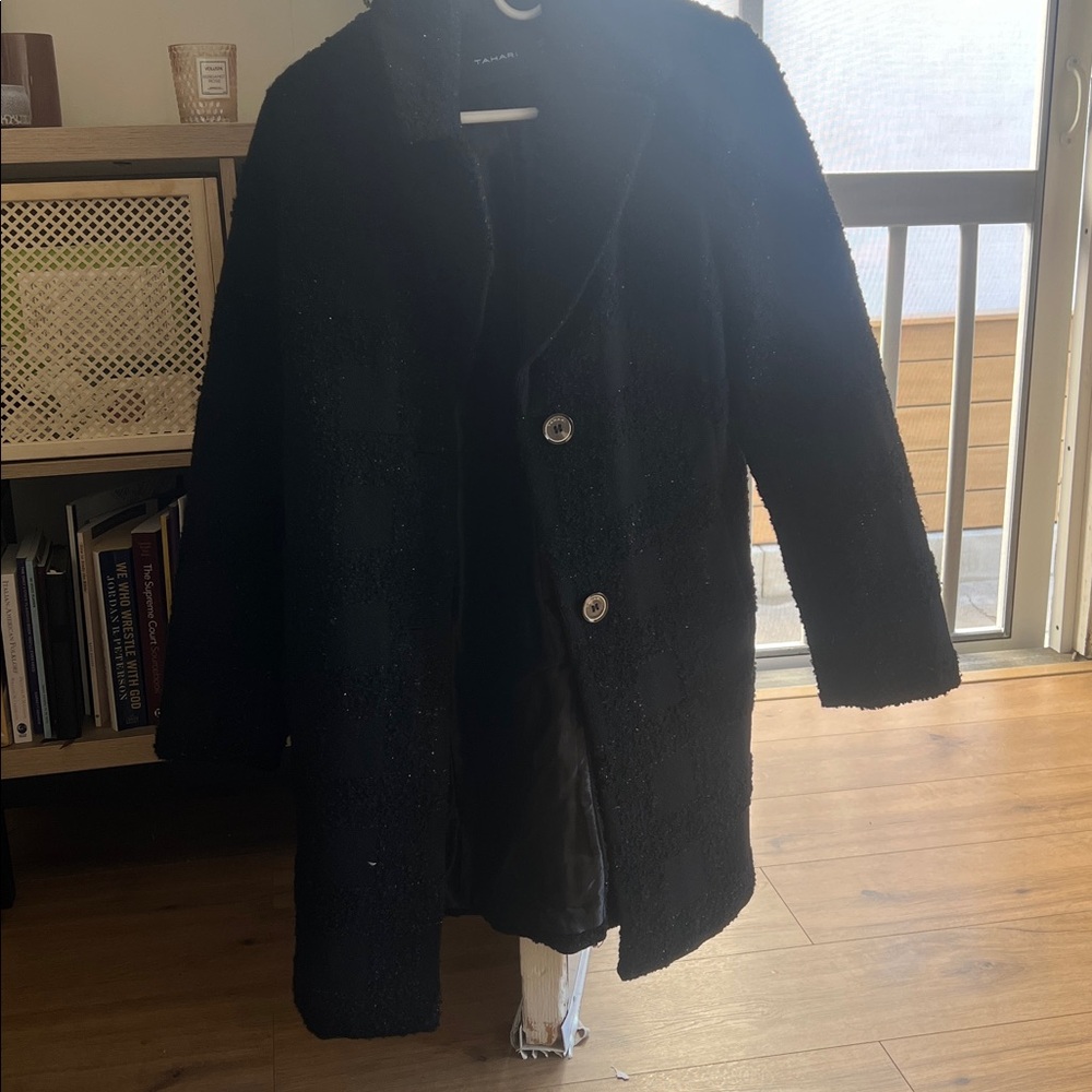 Tahari Women's Classic Black Plaid/Shimmer Pea Coat - Picture 3 of 7